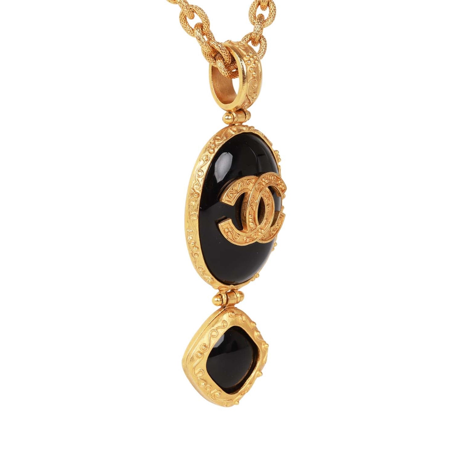 Chanel Vintage 24K Gold Plated Embossed CC Logo Pendant Necklace