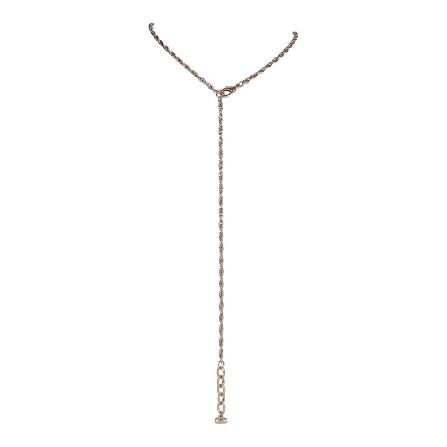 Chanel Large Logo Pearl and Light Gold Metal Pendant Necklace