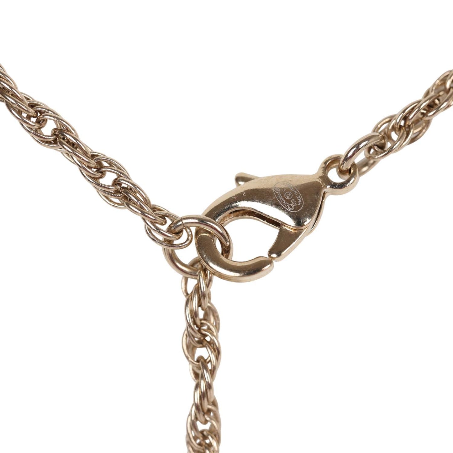 Chanel Large Logo Pearl and Light Gold Metal Pendant Necklace