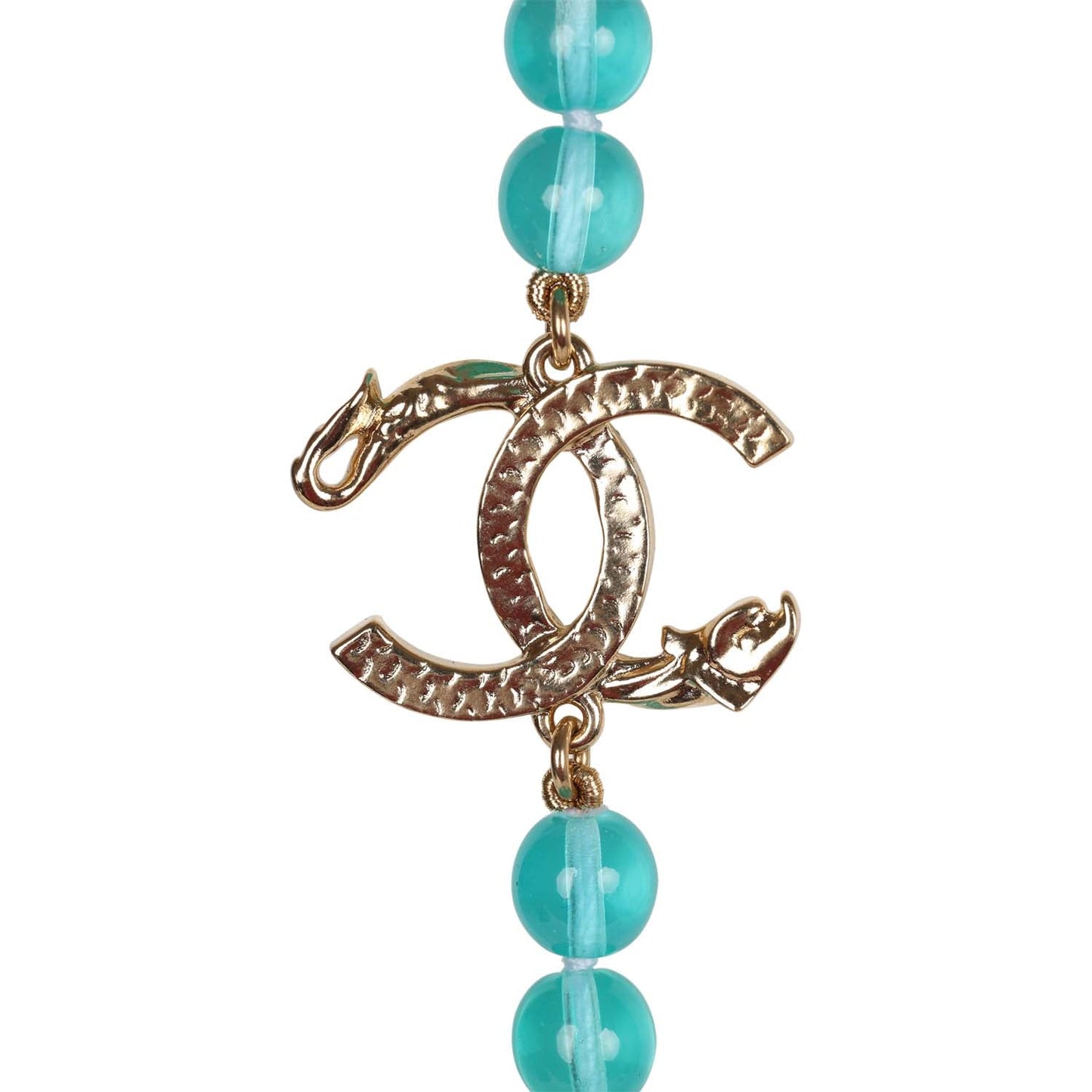 Chanel Teal Gripoix Beaded Necklace Gold Metal and White Strass CC Logos