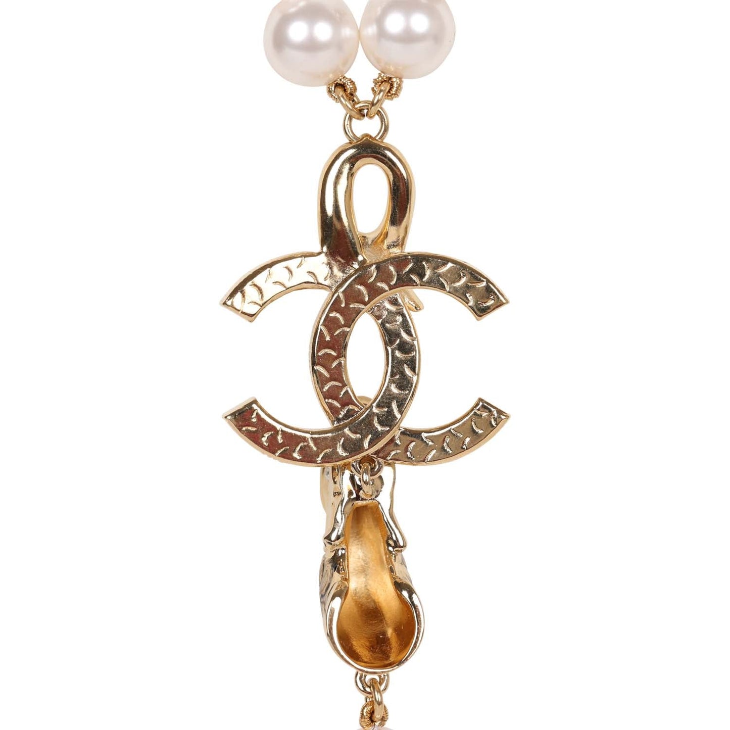 Chanel Layered Pearl, Gripoix, and Strass Gold Metal Fish Head Logo Necklace
