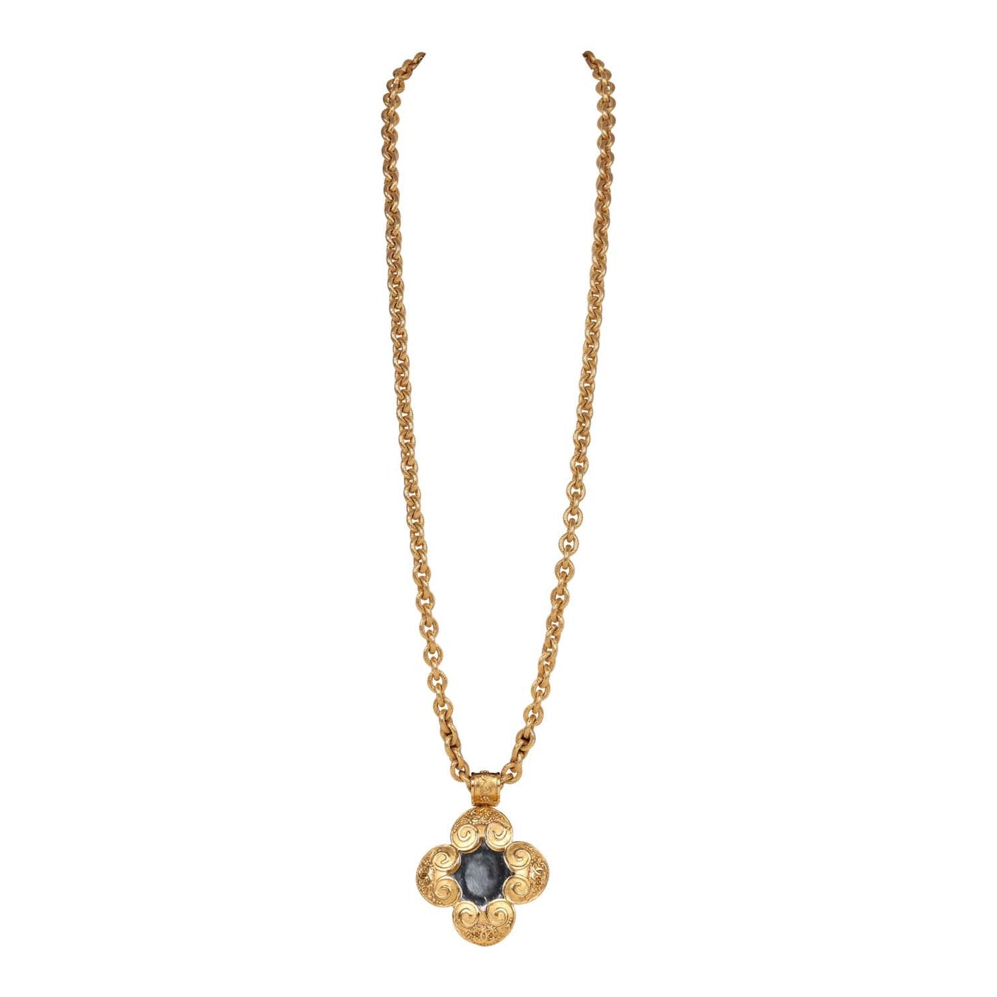 Chanel Vintage 24K Gold Plated Grapevine Mirror Pendant Necklace