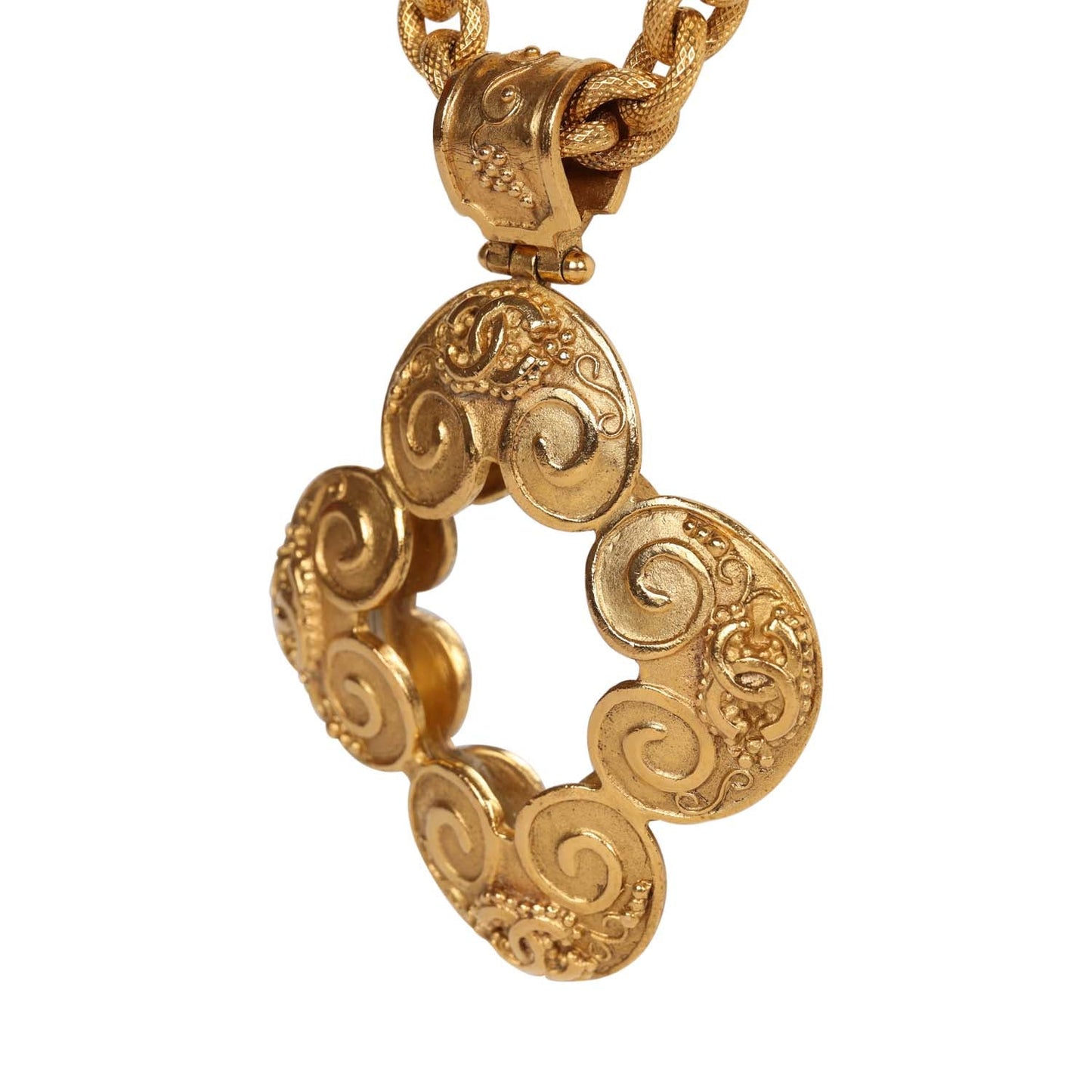 Chanel Vintage 24K Gold Plated Grapevine Mirror Pendant Necklace