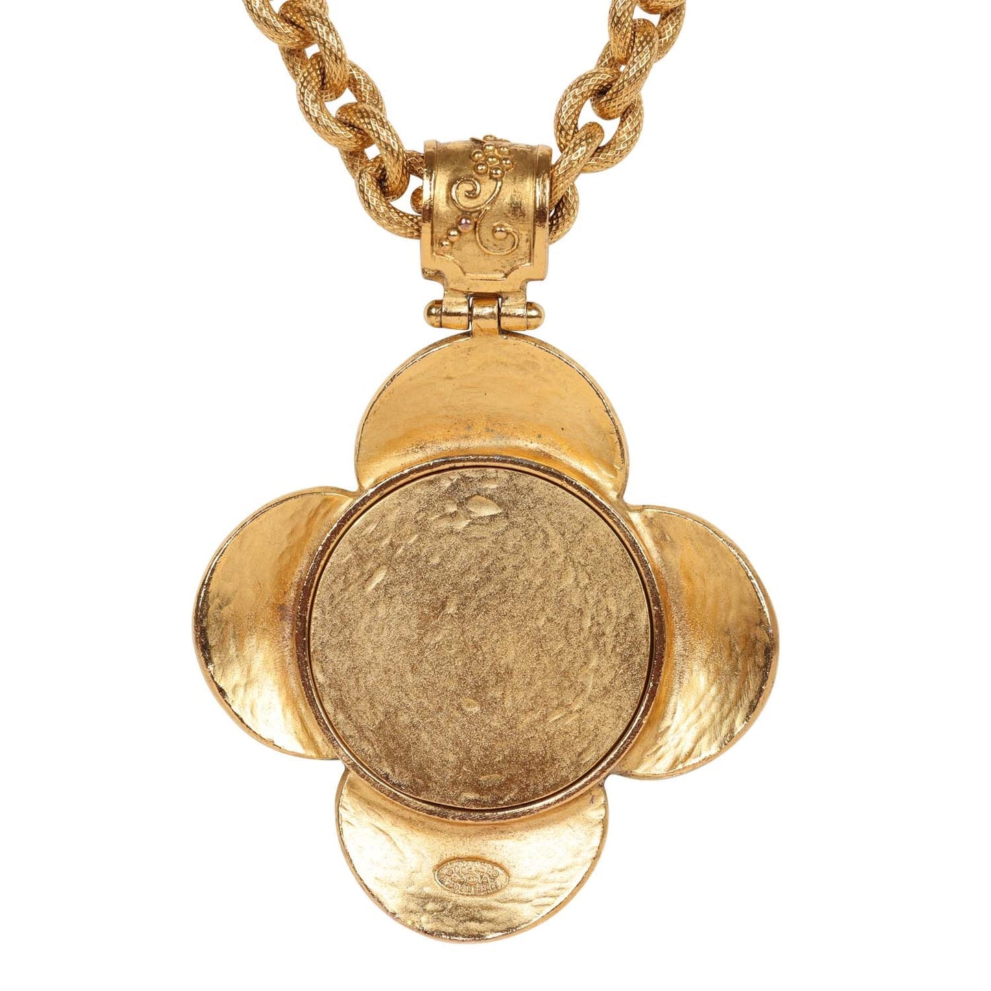 Chanel Vintage 24K Gold Plated Grapevine Mirror Pendant Necklace