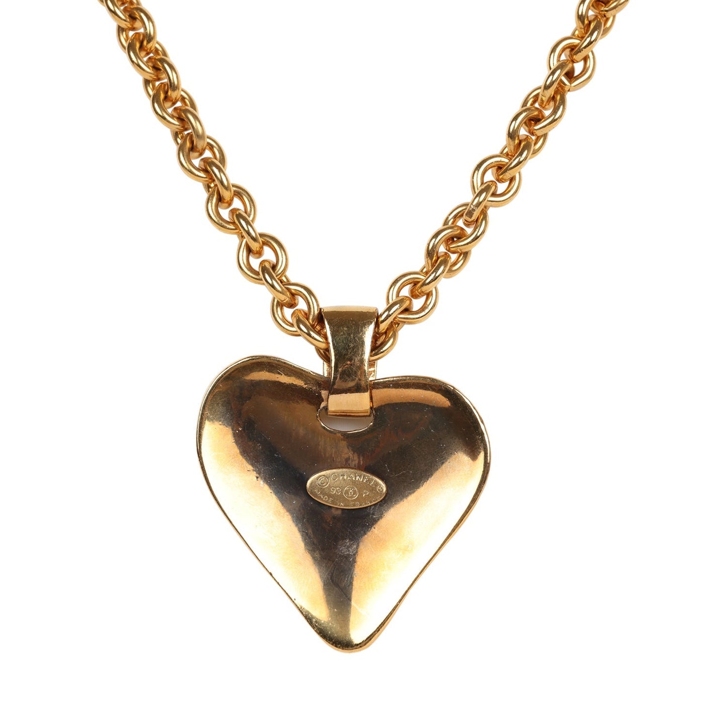 Chanel Vintage 24K Gold Plated Long CC Heart Pendant Necklace