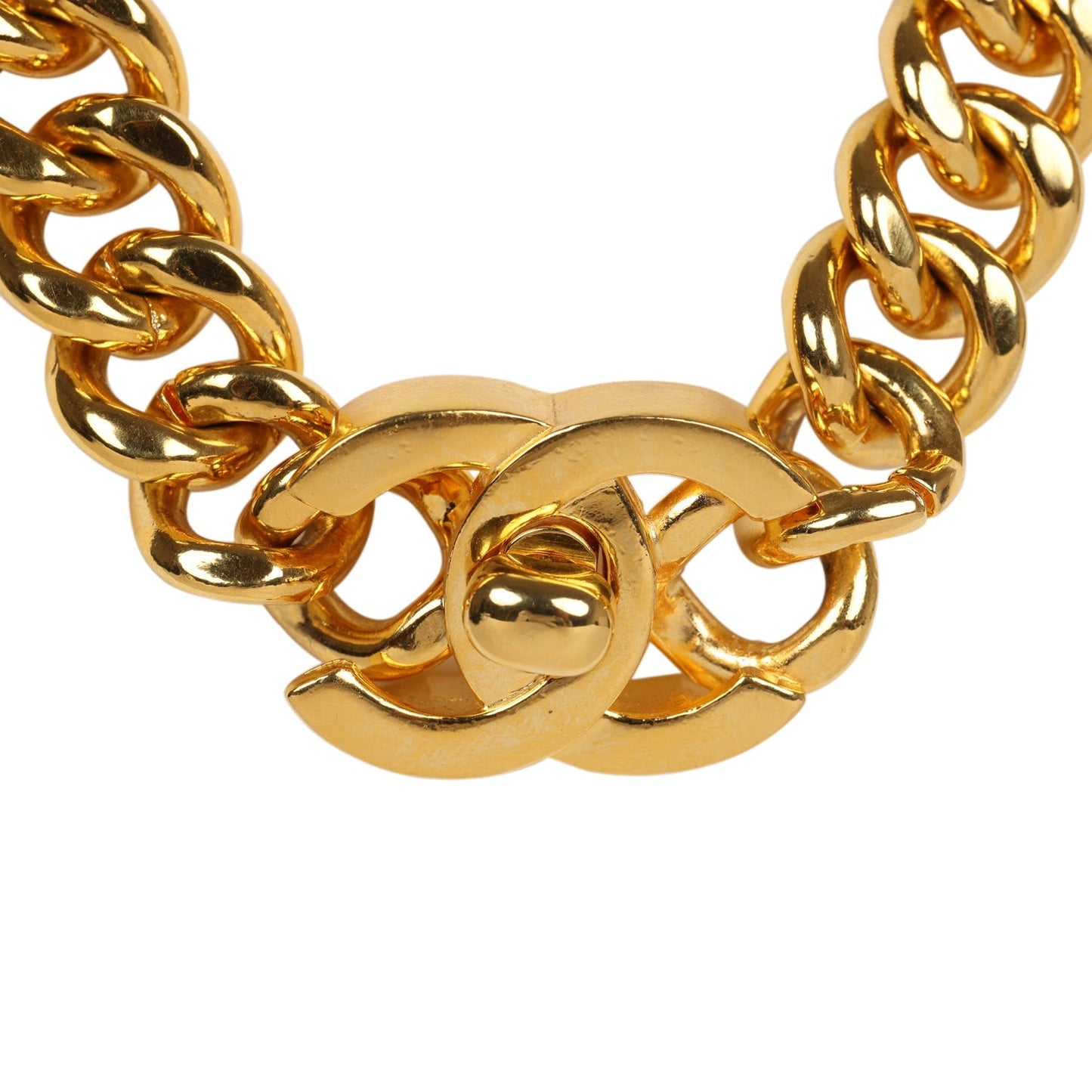 Chanel Vintage 24K Gold Plated Turn Lock Necklace