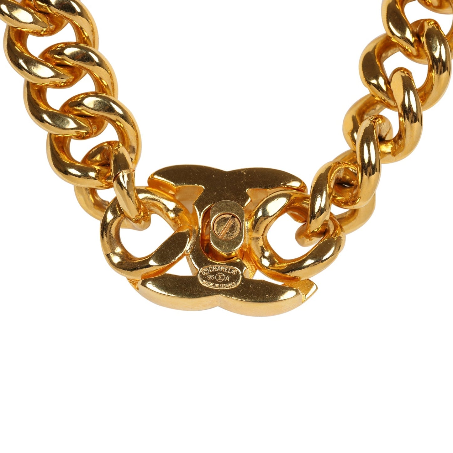 Chanel Vintage 24K Gold Plated Turn Lock Necklace