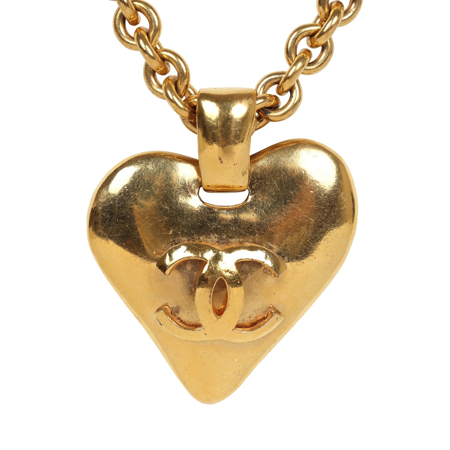 Chanel Vintage 24K Gold Plated Gold CC Heart Pendant Necklace