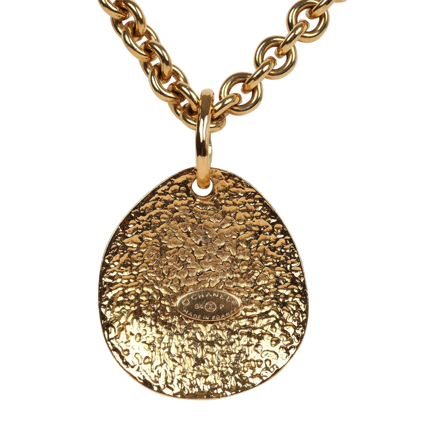 Chanel Vintage 24K Gold Plated CC Quilted Oval Pendant Necklace