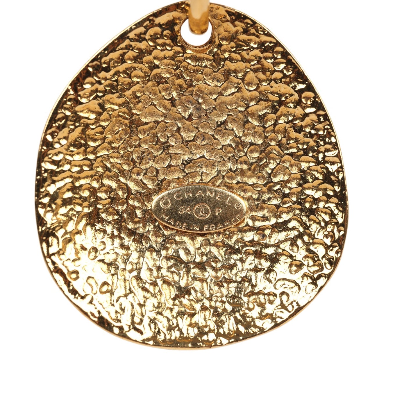 Chanel Vintage 24K Gold Plated CC Quilted Oval Pendant Necklace