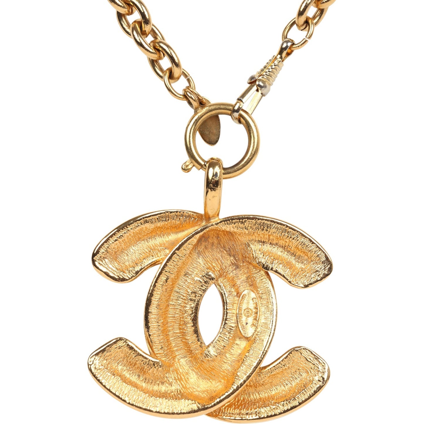 Chanel Vintage 24K Gold Plated Large CC Quilted Pendant Necklace