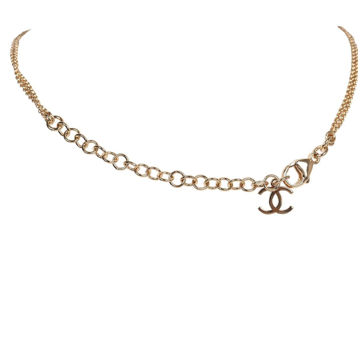 Chanel Round CC Enamel Pendant Choker Necklace Black/White Gold Hardware