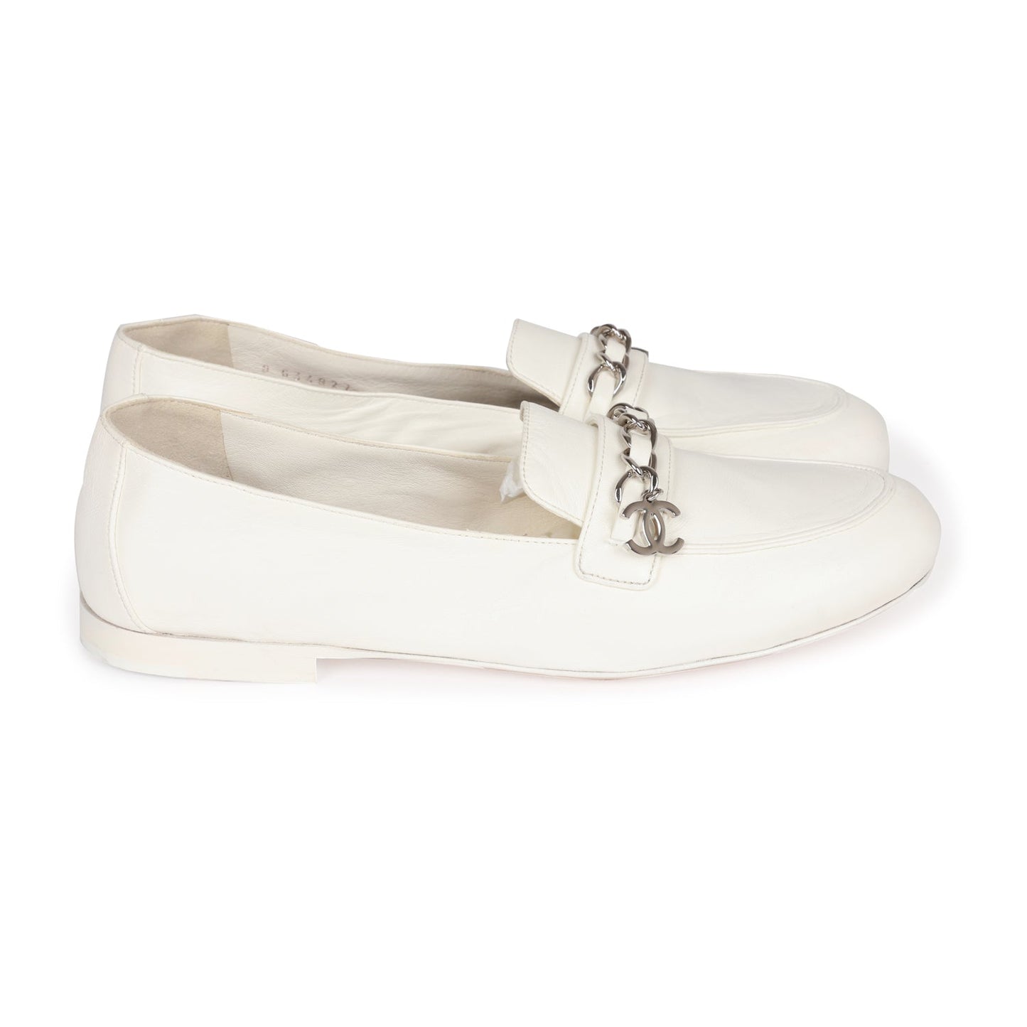 Chanel White Lambskin Loafers 37