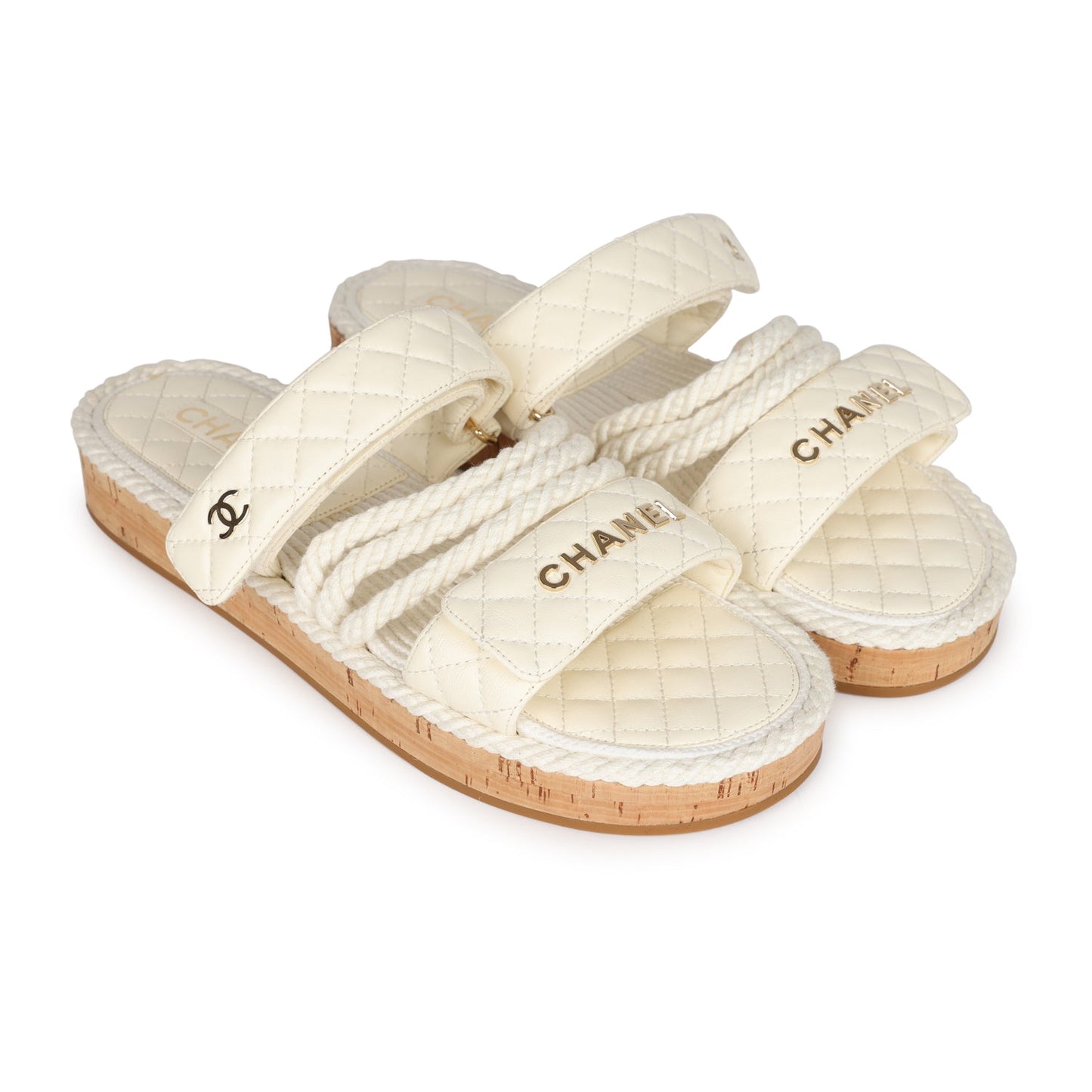Chanel Rope Sandals White Lambskin Gold Hardware 41 EU