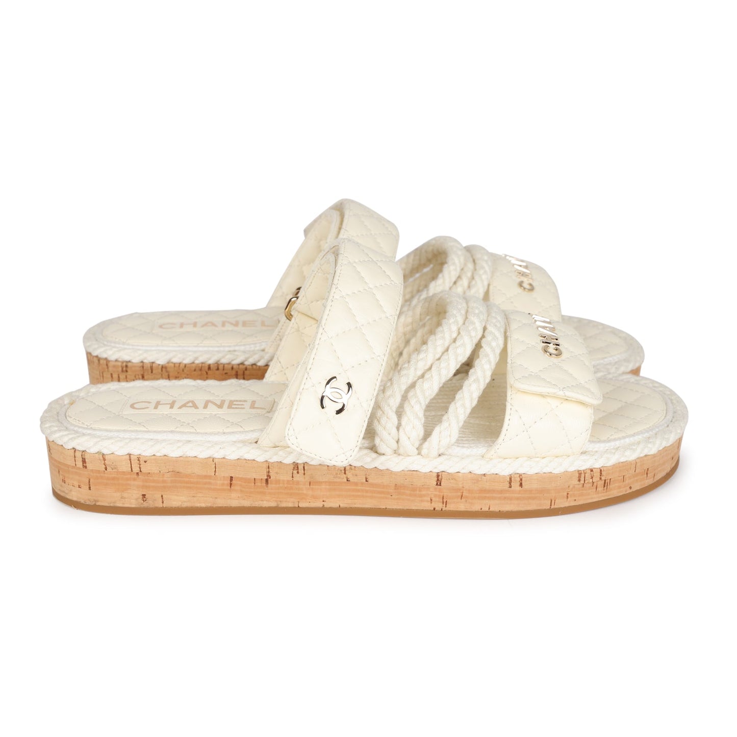 Chanel Rope Sandals White Lambskin Gold Hardware 41 EU