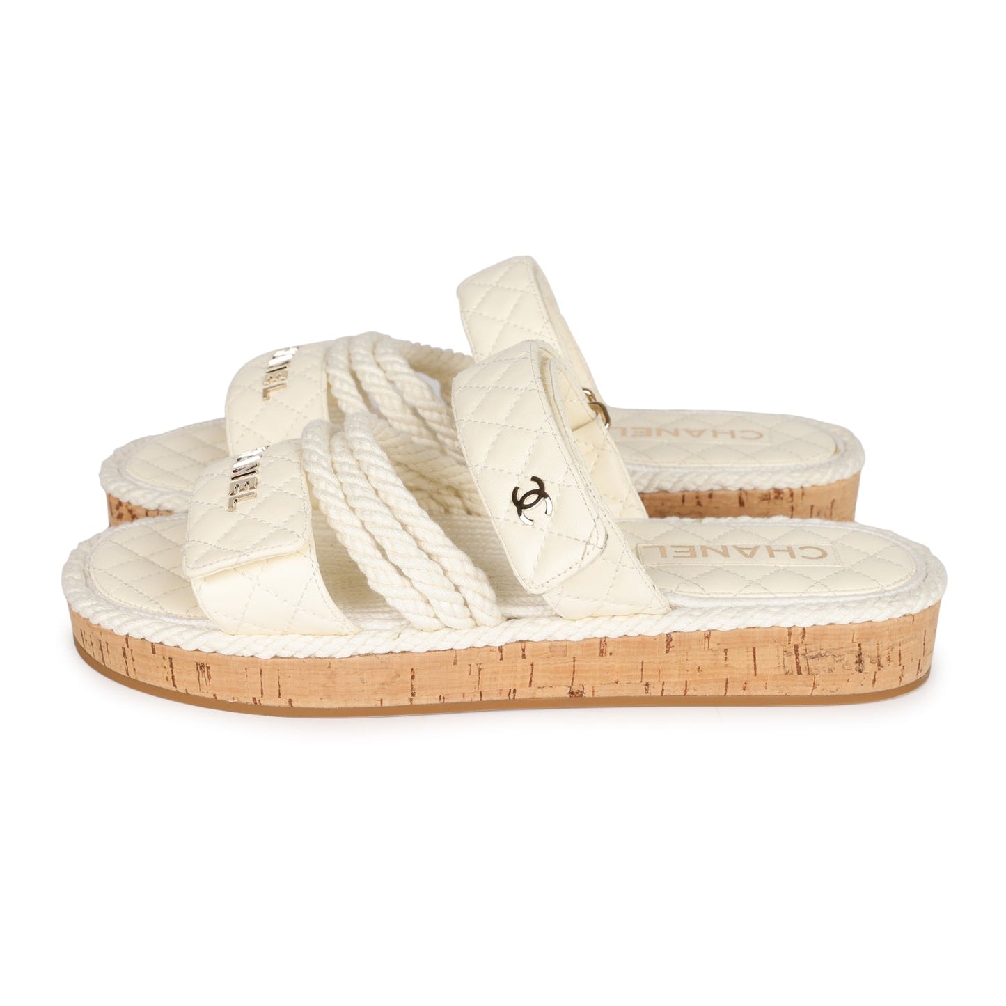 Chanel Rope Sandals White Lambskin Gold Hardware 41 EU