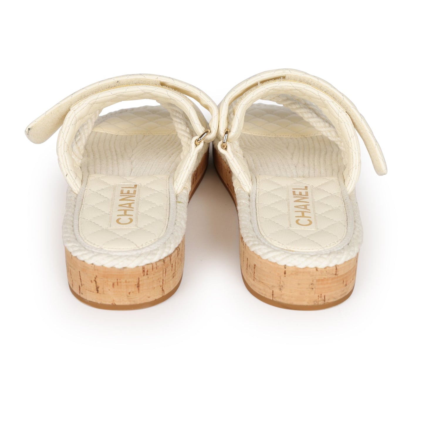 Chanel Rope Sandals White Lambskin Gold Hardware 41 EU