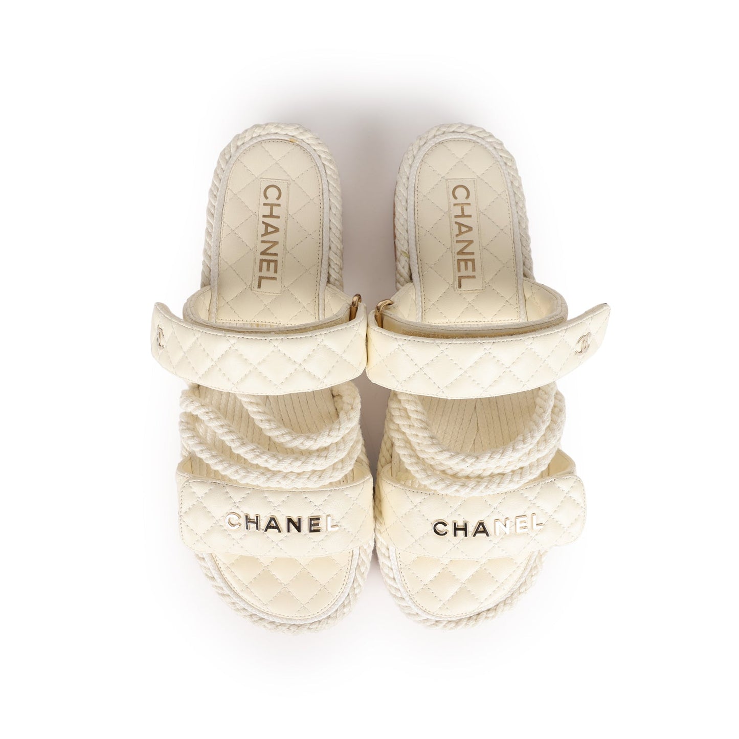 Chanel Rope Sandals White Lambskin Gold Hardware 41 EU