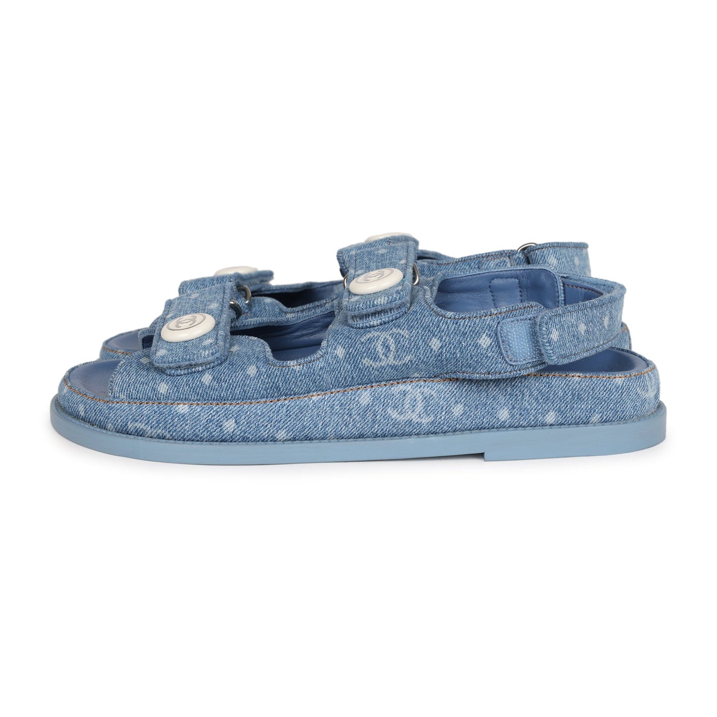Chanel Dad Sandals Blue Denim Silver Hardware 38 EU