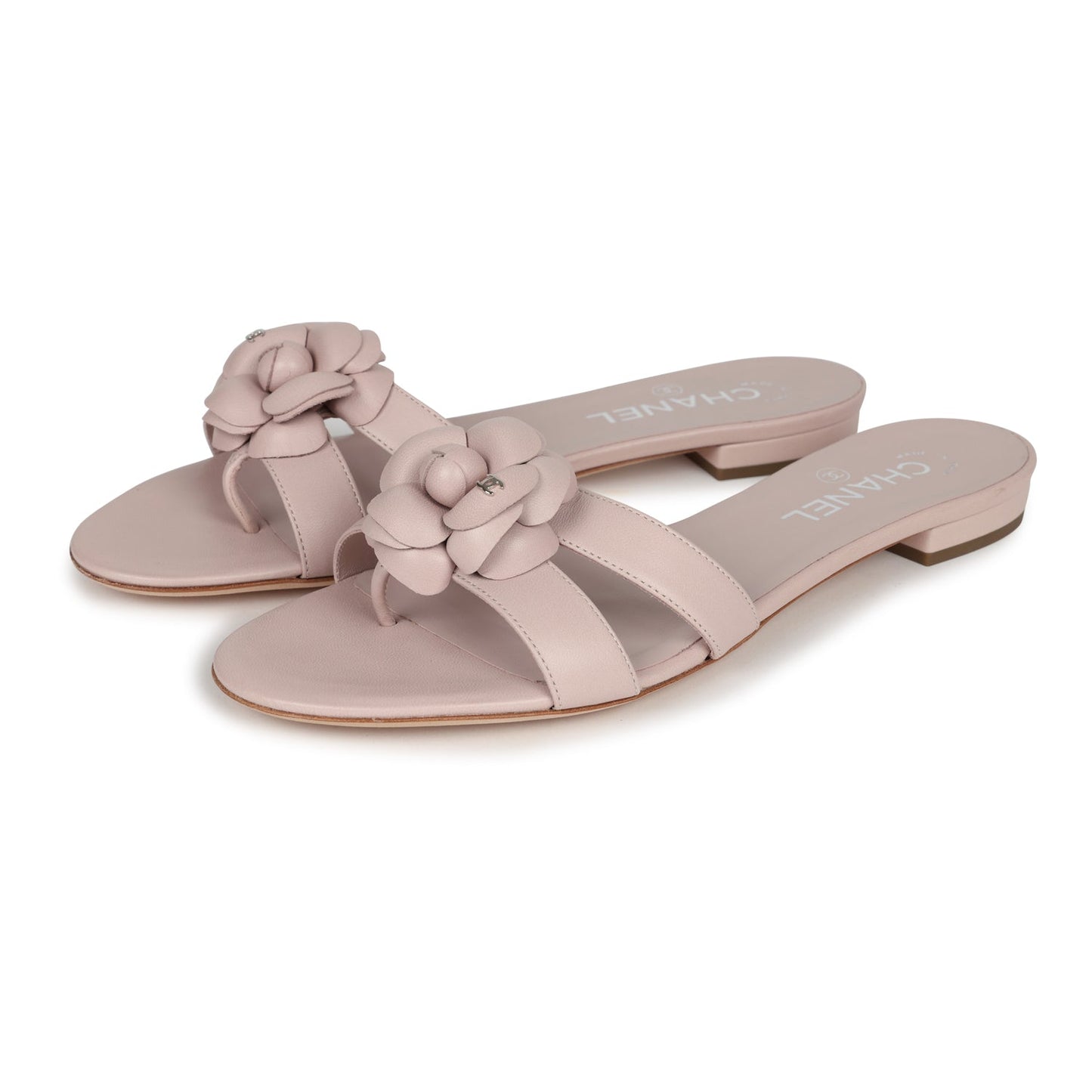 Chanel Pink Camellia Lambskin Sandals 39 EU
