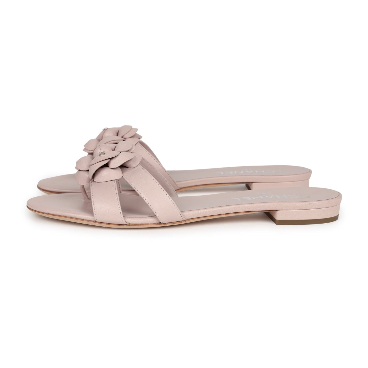 Chanel Pink Camellia Lambskin Sandals 39 EU