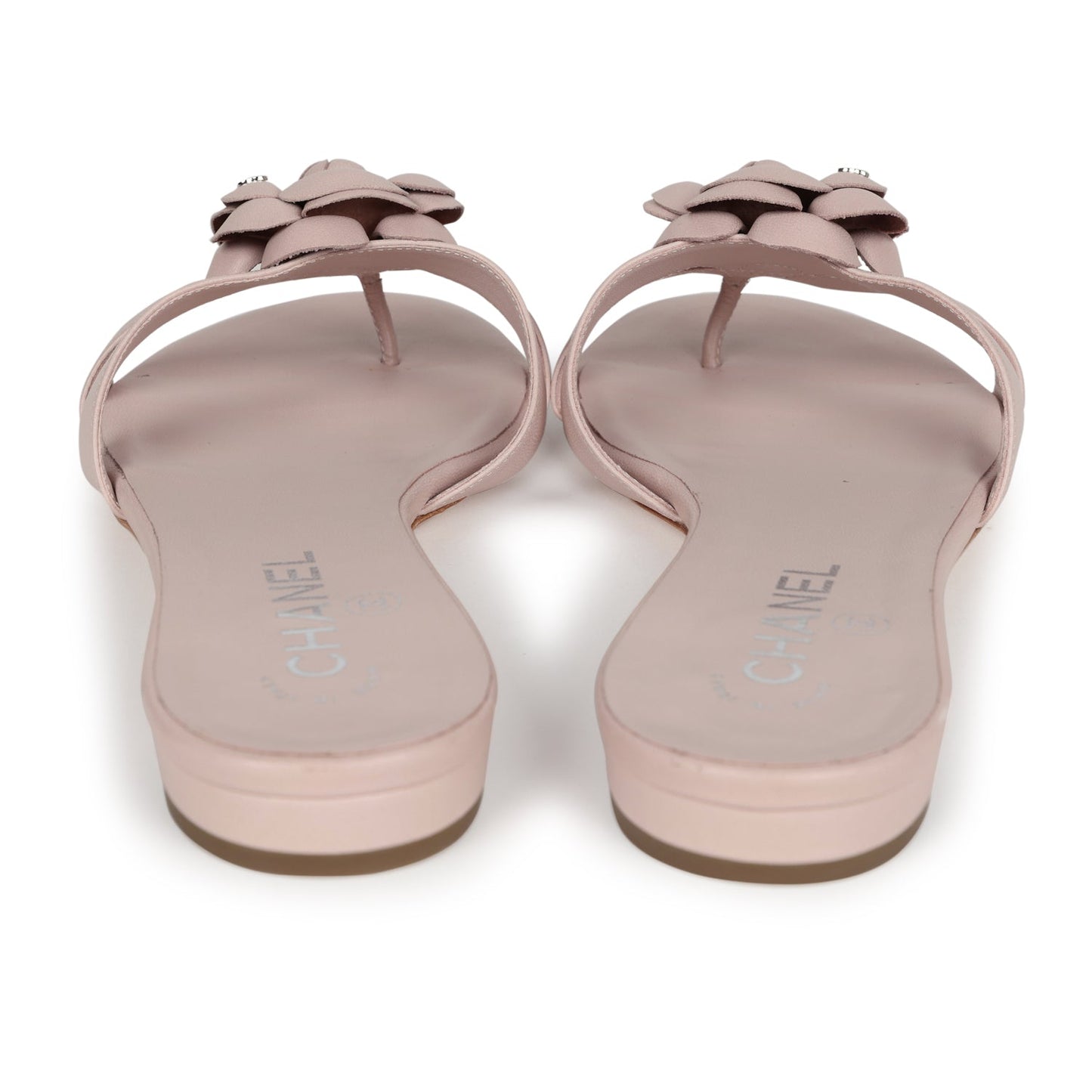 Chanel Pink Camellia Lambskin Sandals 39 EU
