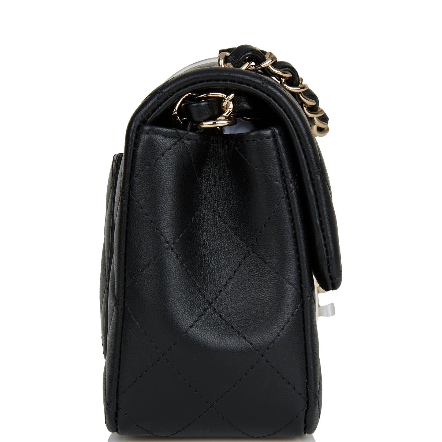 Chanel Mini Rectangular Flap Bag Black and White Lambskin Light Gold Hardware