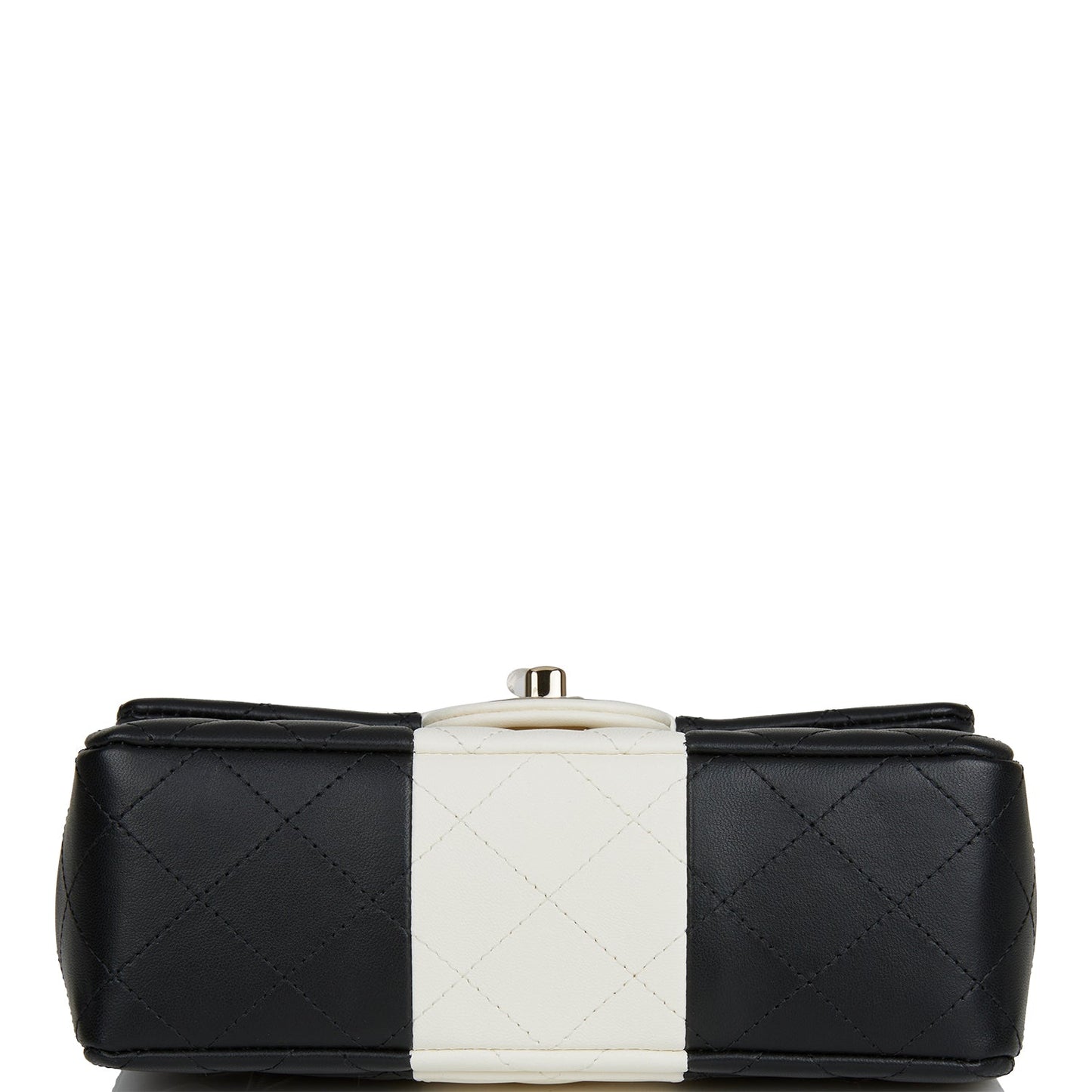 Chanel Mini Rectangular Flap Bag Black and White Lambskin Light Gold Hardware
