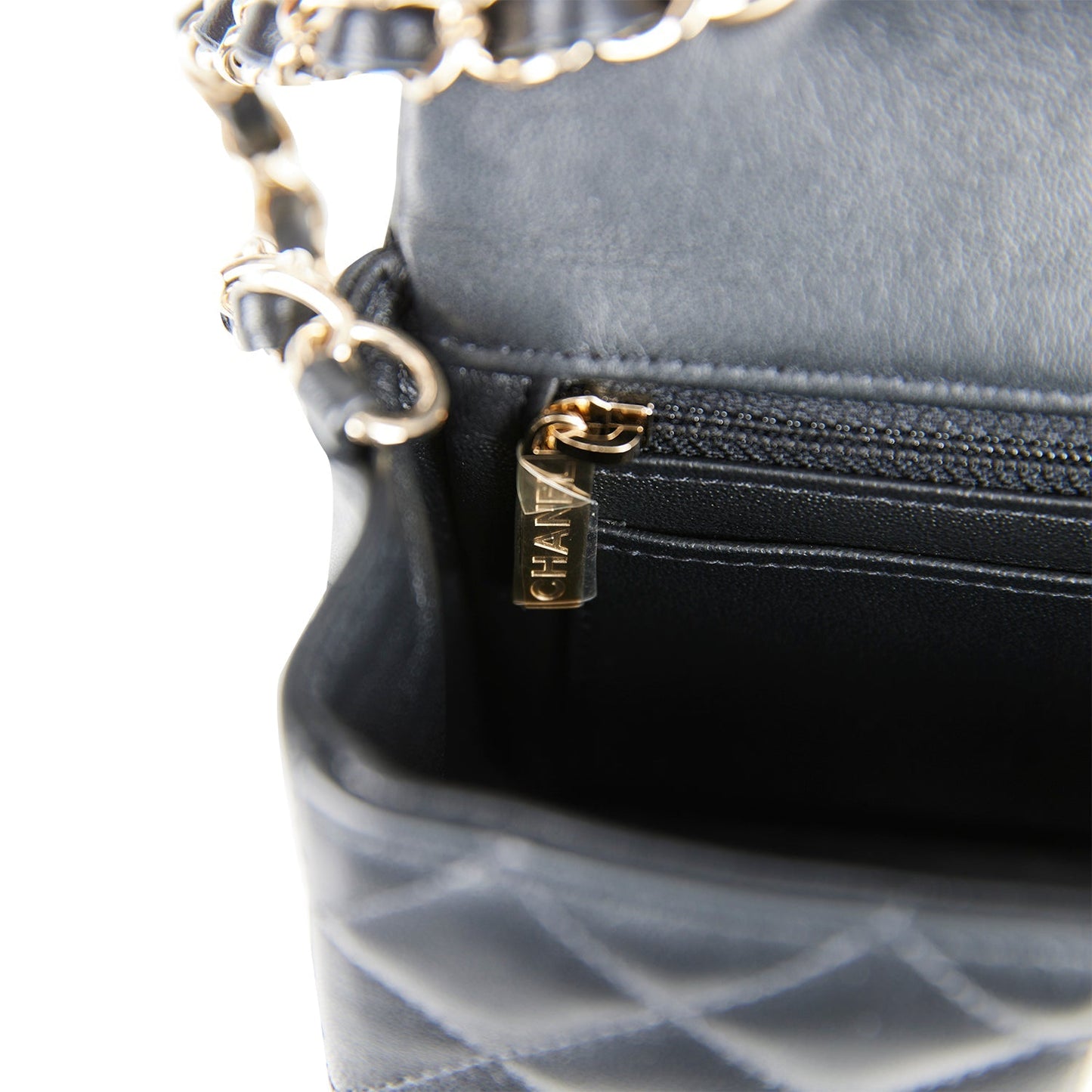 Chanel Mini Rectangular Flap Bag Black and White Lambskin Light Gold Hardware