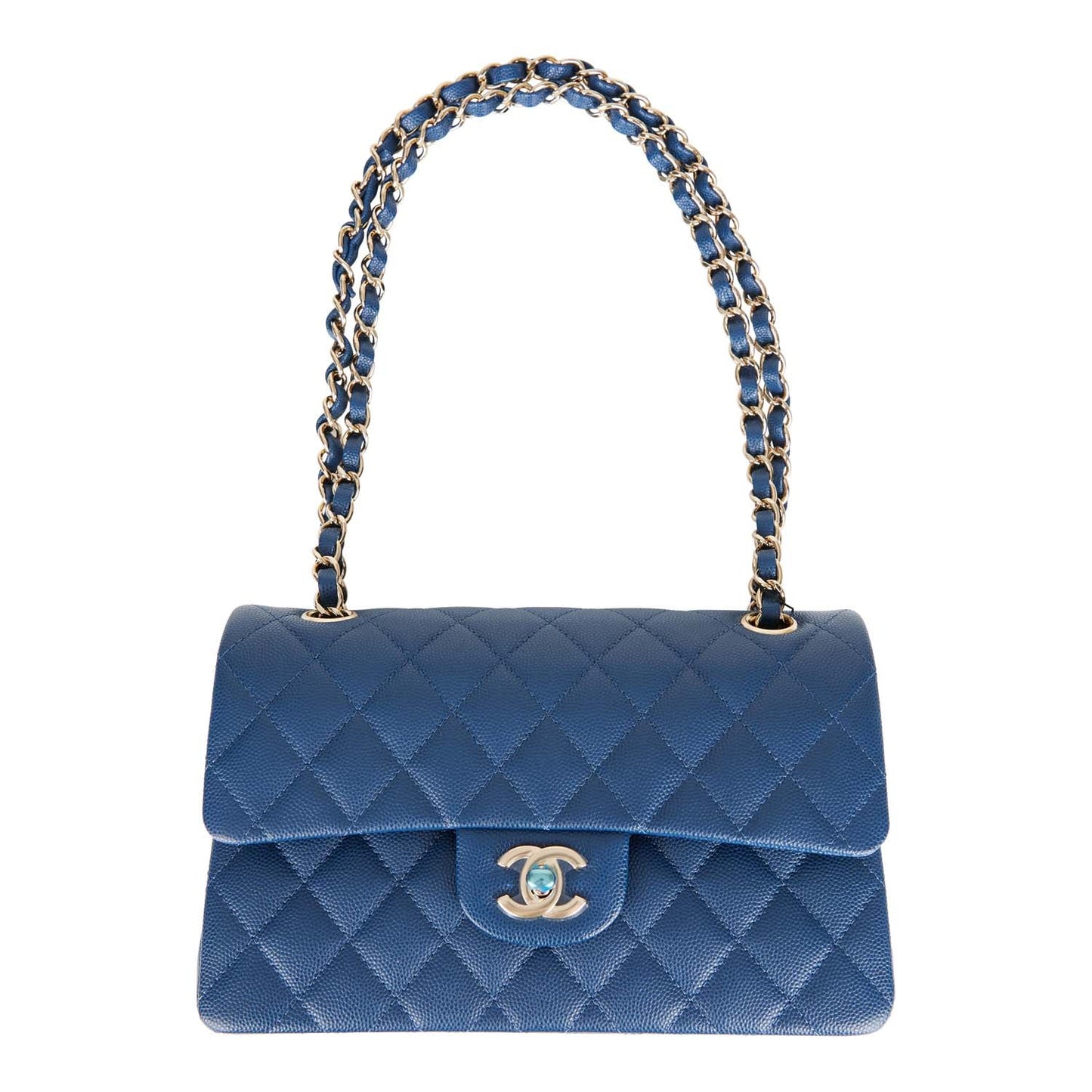 Chanel Small Classic Double Flap Dark Blue Caviar Light Gold Hardware