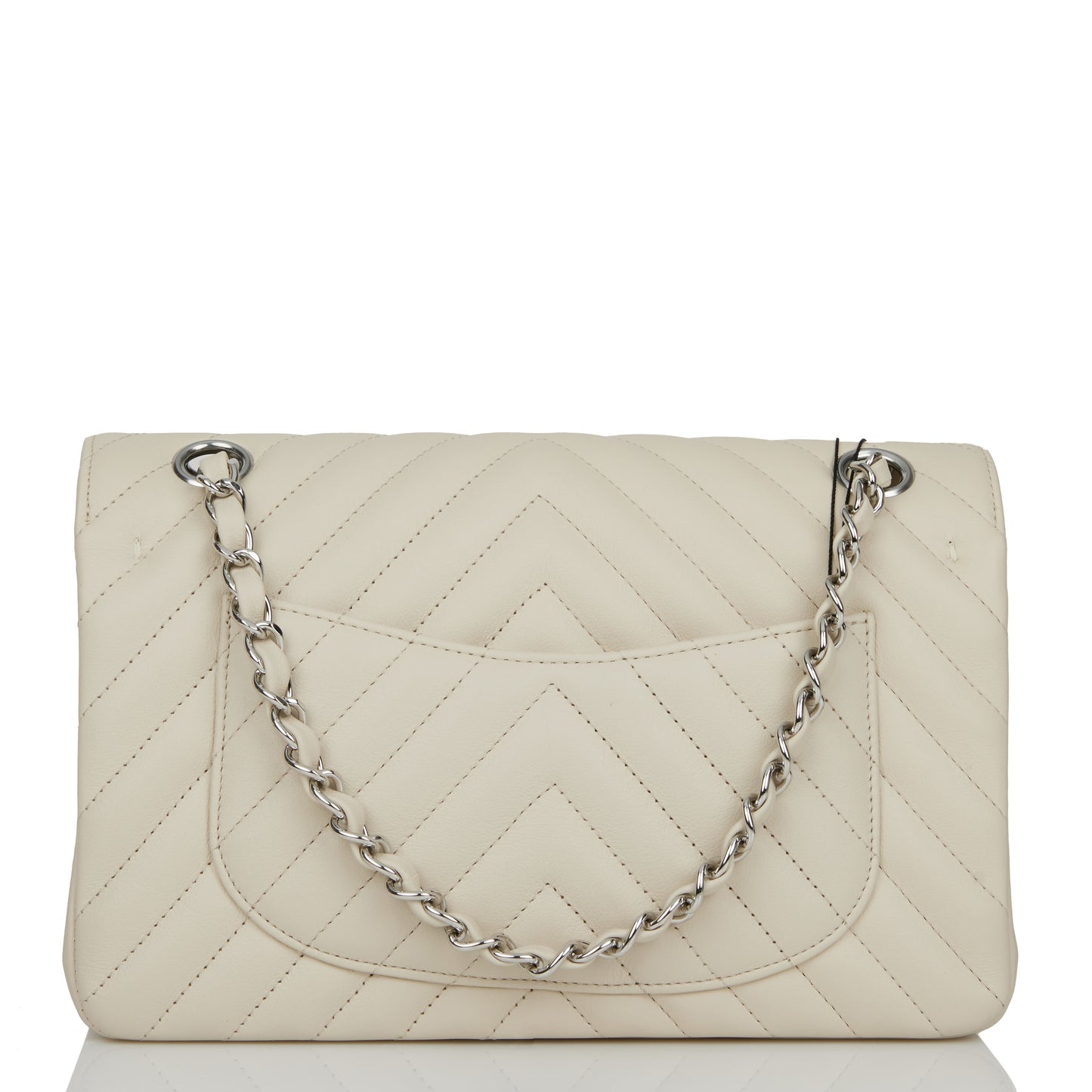 Chanel Small Chevron Classic Double Flap Ecru Calfskin Silver Hardware