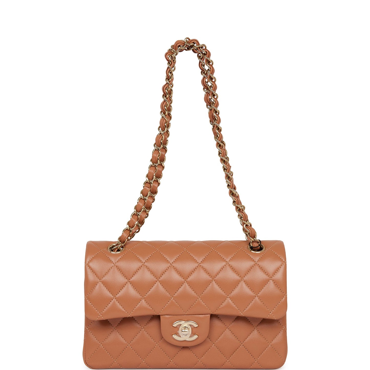 Chanel Small Classic Double Flap Bag Caramel Lambskin Light Gold Hardware