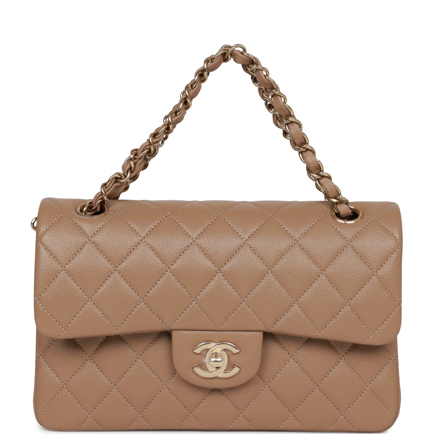 Chanel Small Classic Double Flap Dark Beige Caviar Light Gold Hardware