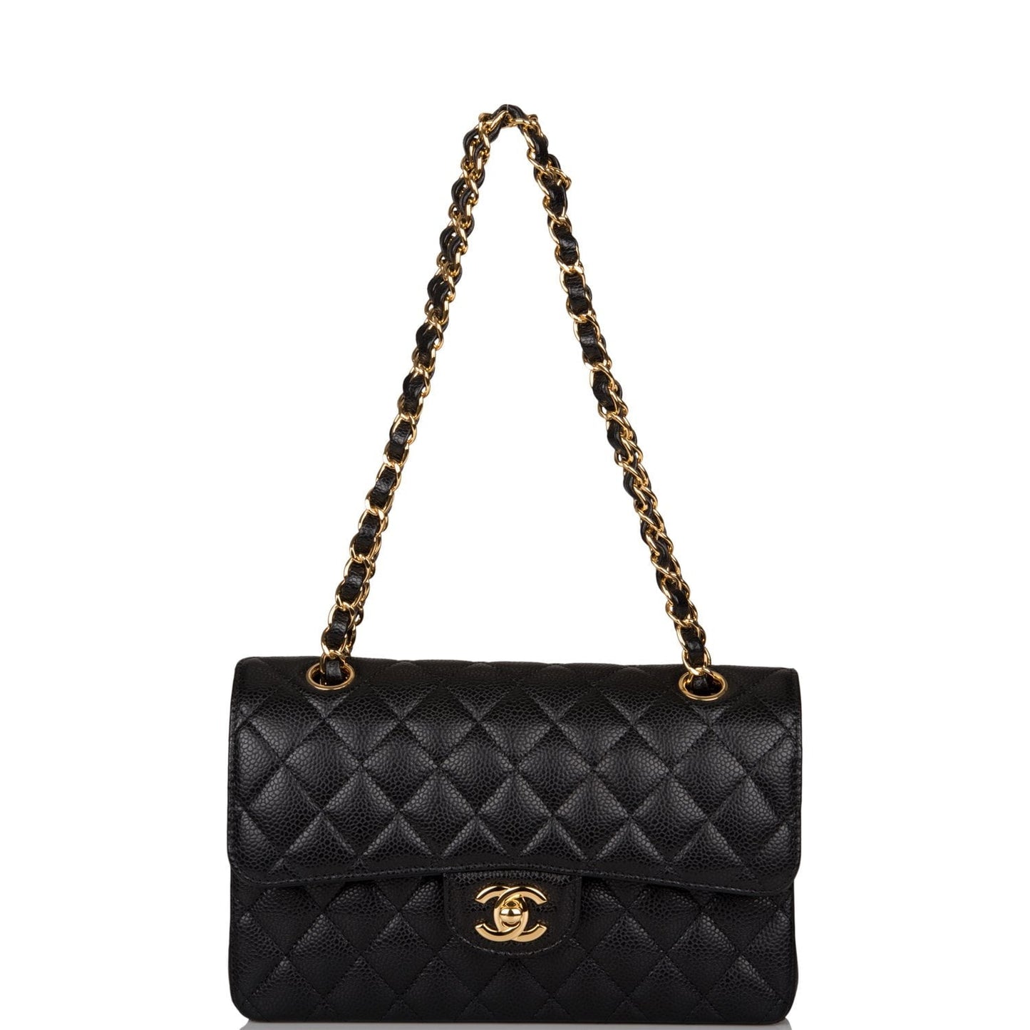 Chanel Black Quilted Caviar Small Classic Double Flap Bag Gold Hardware