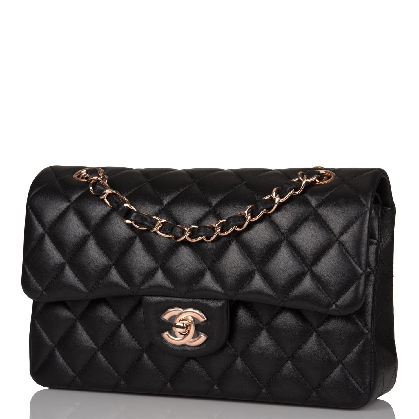 Chanel Small Classic Double Flap Bag Black Lambskin Rose Gold Hardware