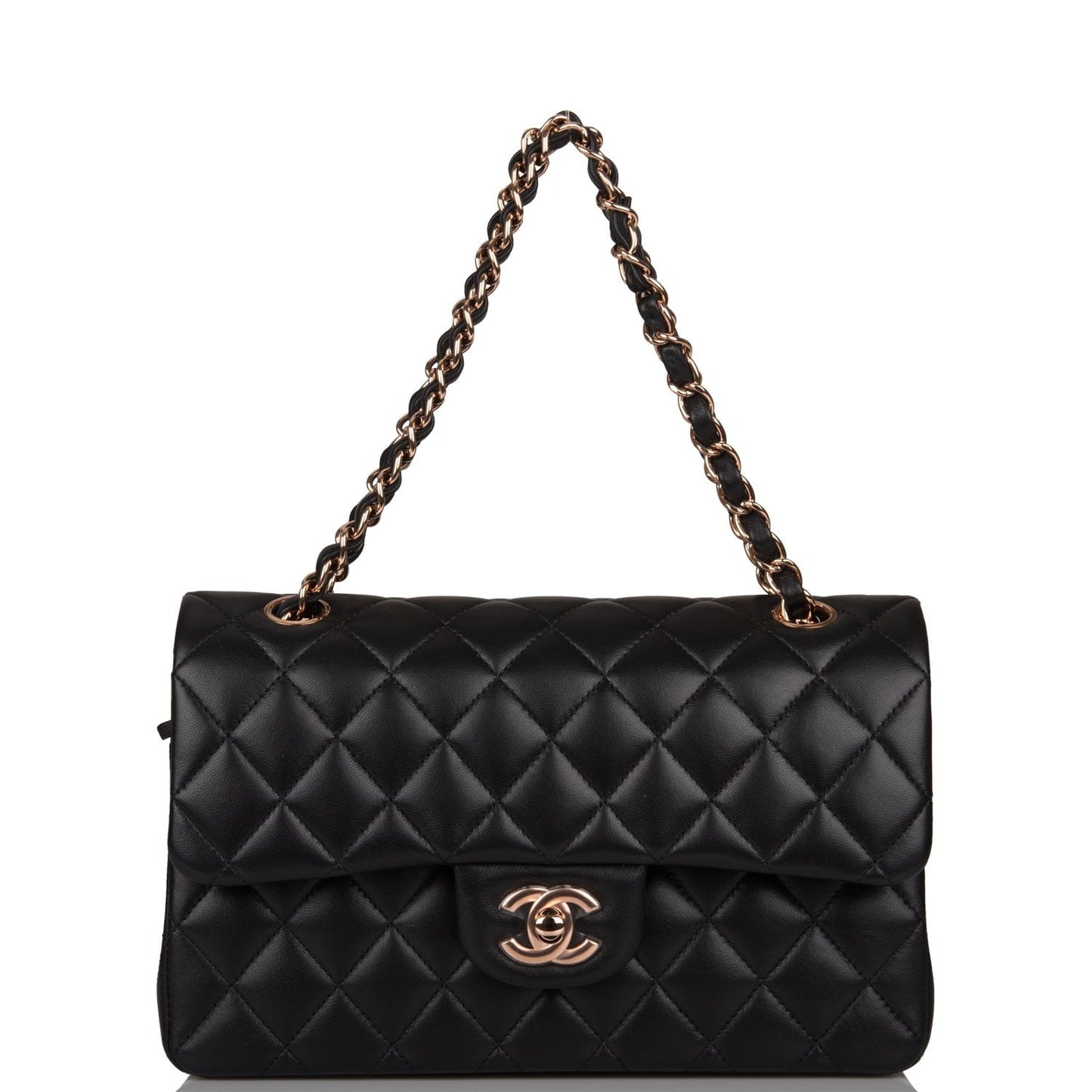 Chanel Small Classic Double Flap Bag Black Lambskin Rose Gold Hardware