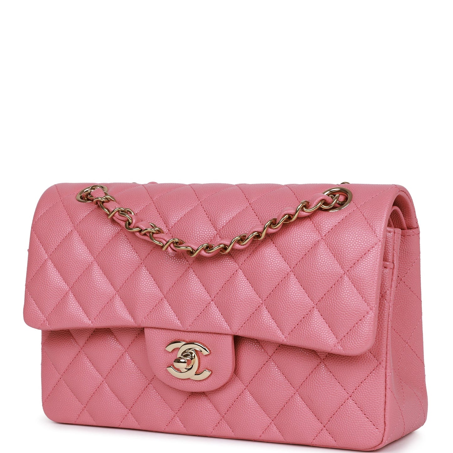 Chanel Small Classic Double Flap Dark Pink Caviar Light Gold Hardware