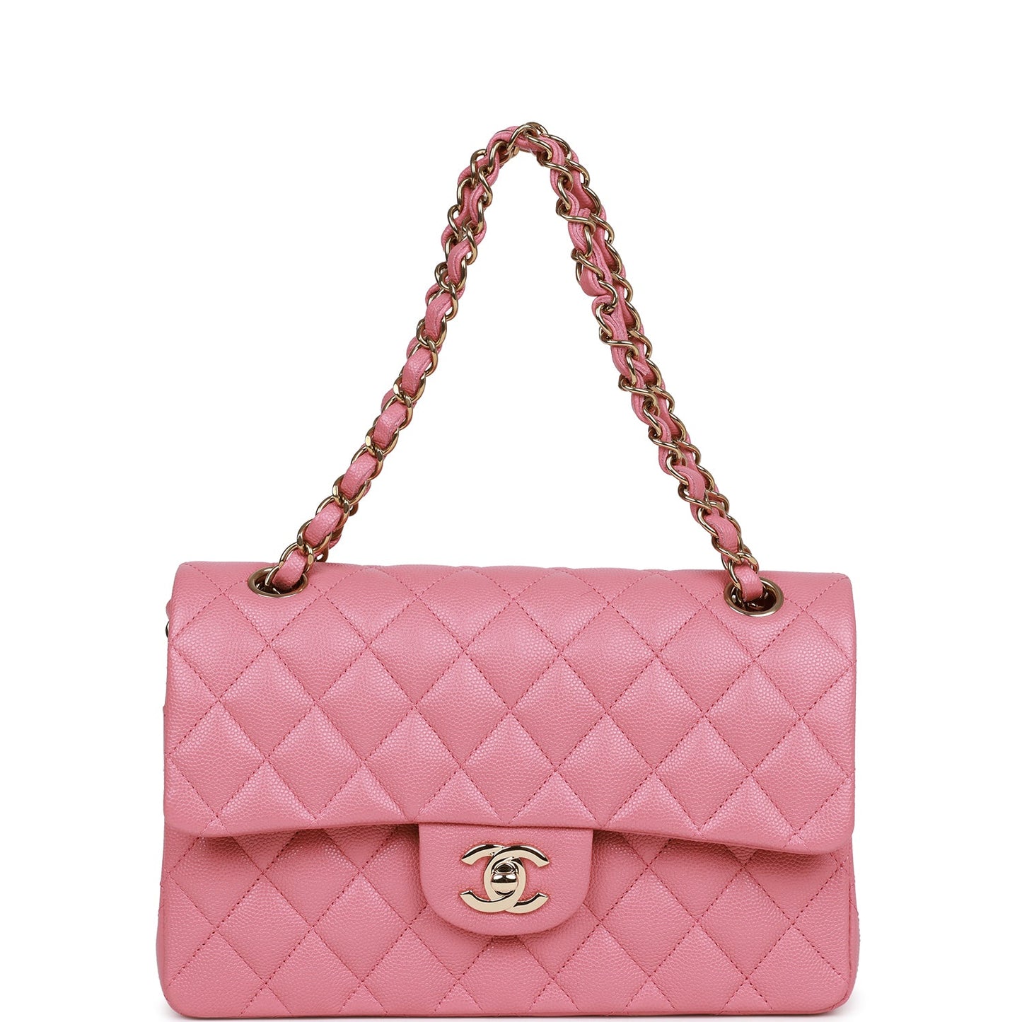 Chanel Small Classic Double Flap Dark Pink Caviar Light Gold Hardware