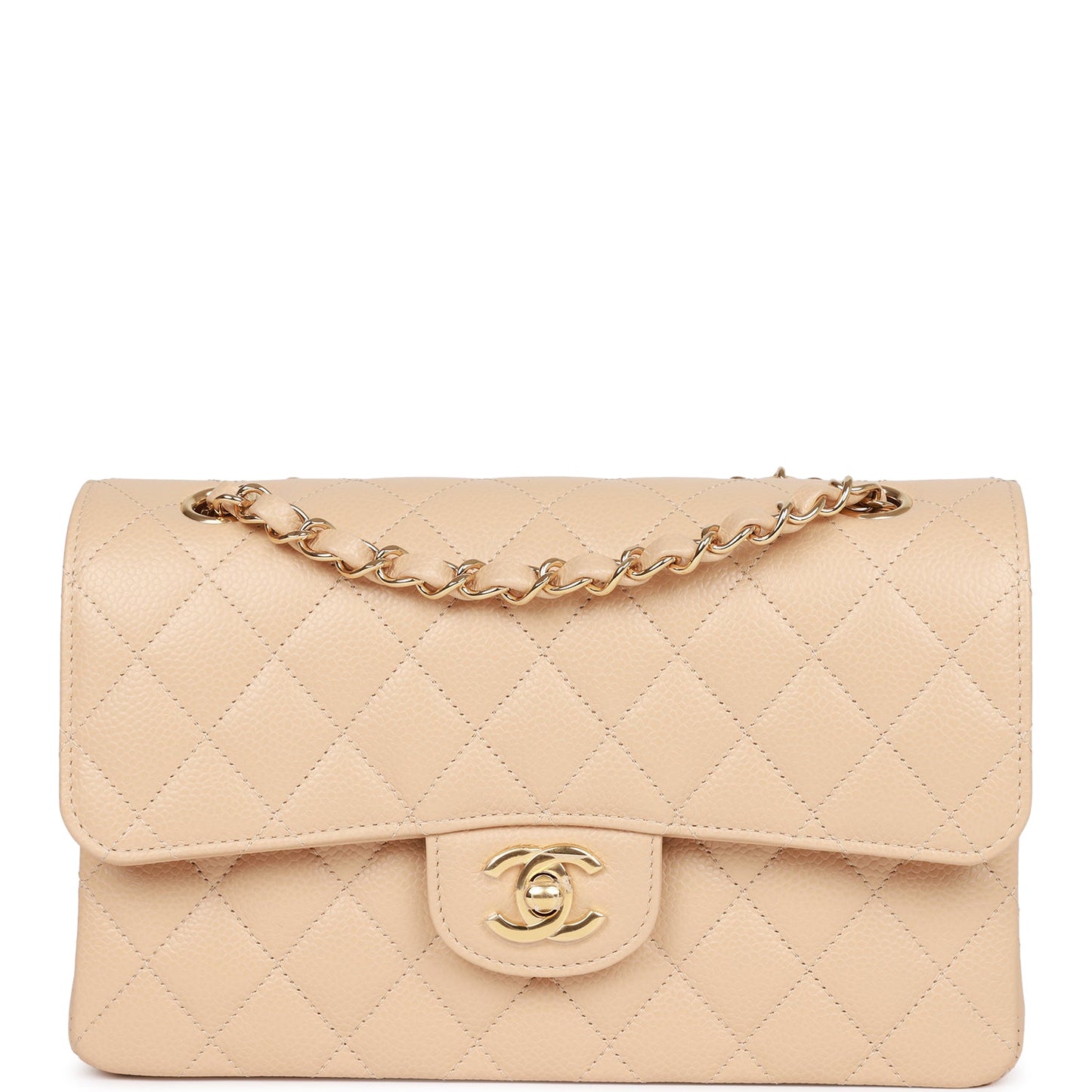 Chanel Small Classic Double Flap Beige Caviar Light Gold Hardware
