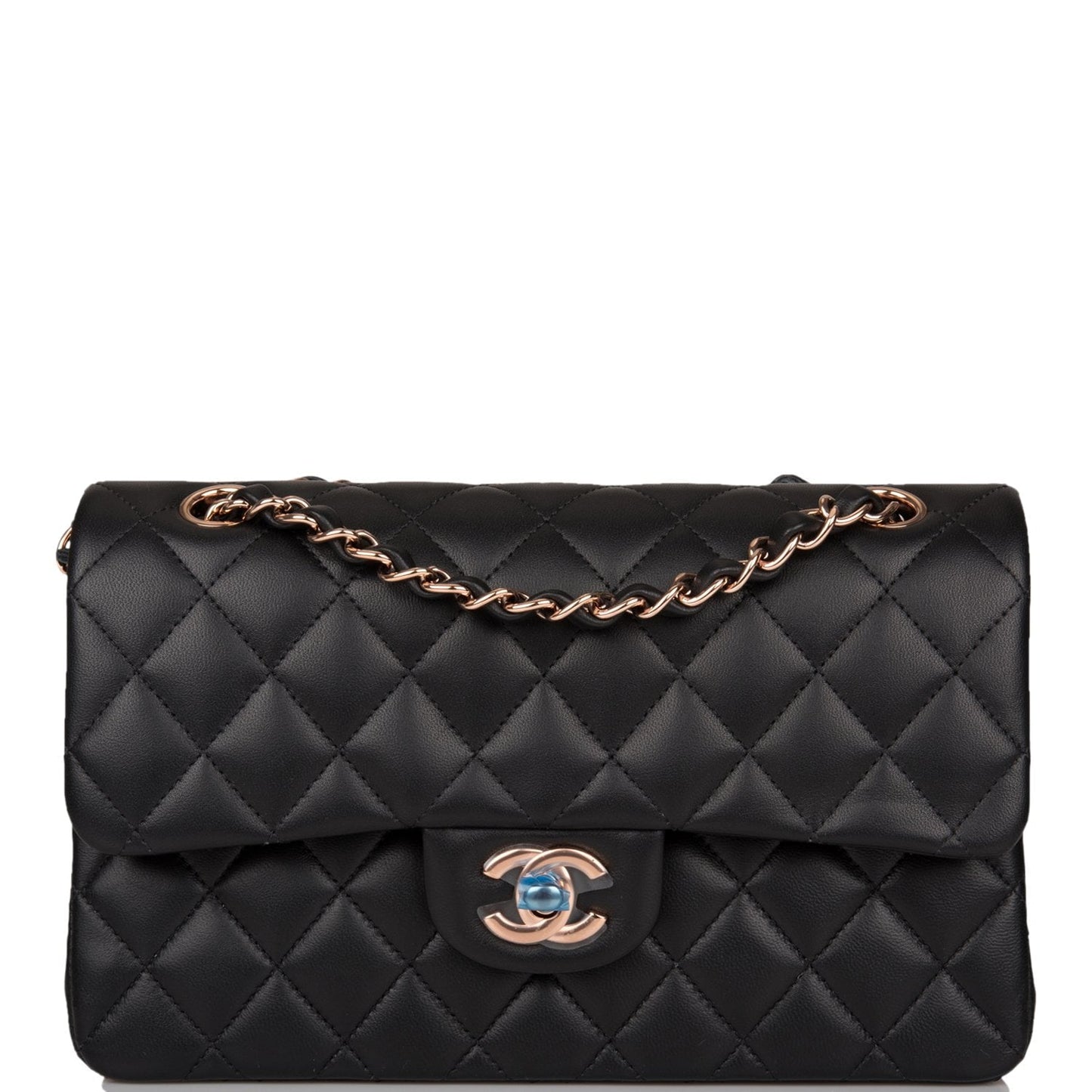 Chanel Small Classic Double Flap Bag Black Lambskin Rose Gold Hardware