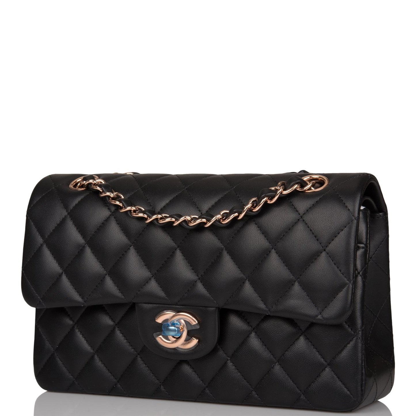 Chanel Small Classic Double Flap Bag Black Lambskin Rose Gold Hardware