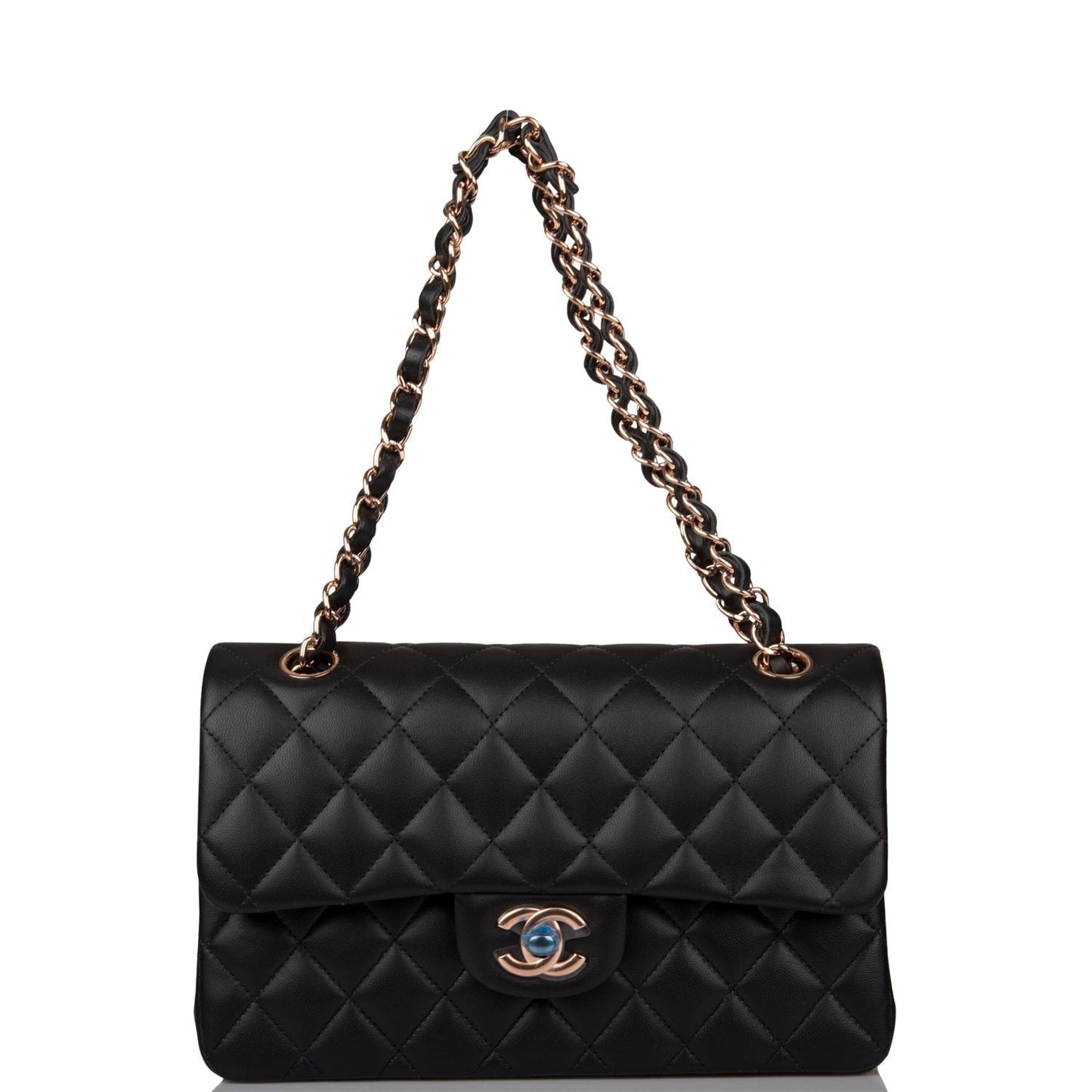 Chanel Small Classic Double Flap Bag Black Lambskin Rose Gold Hardware