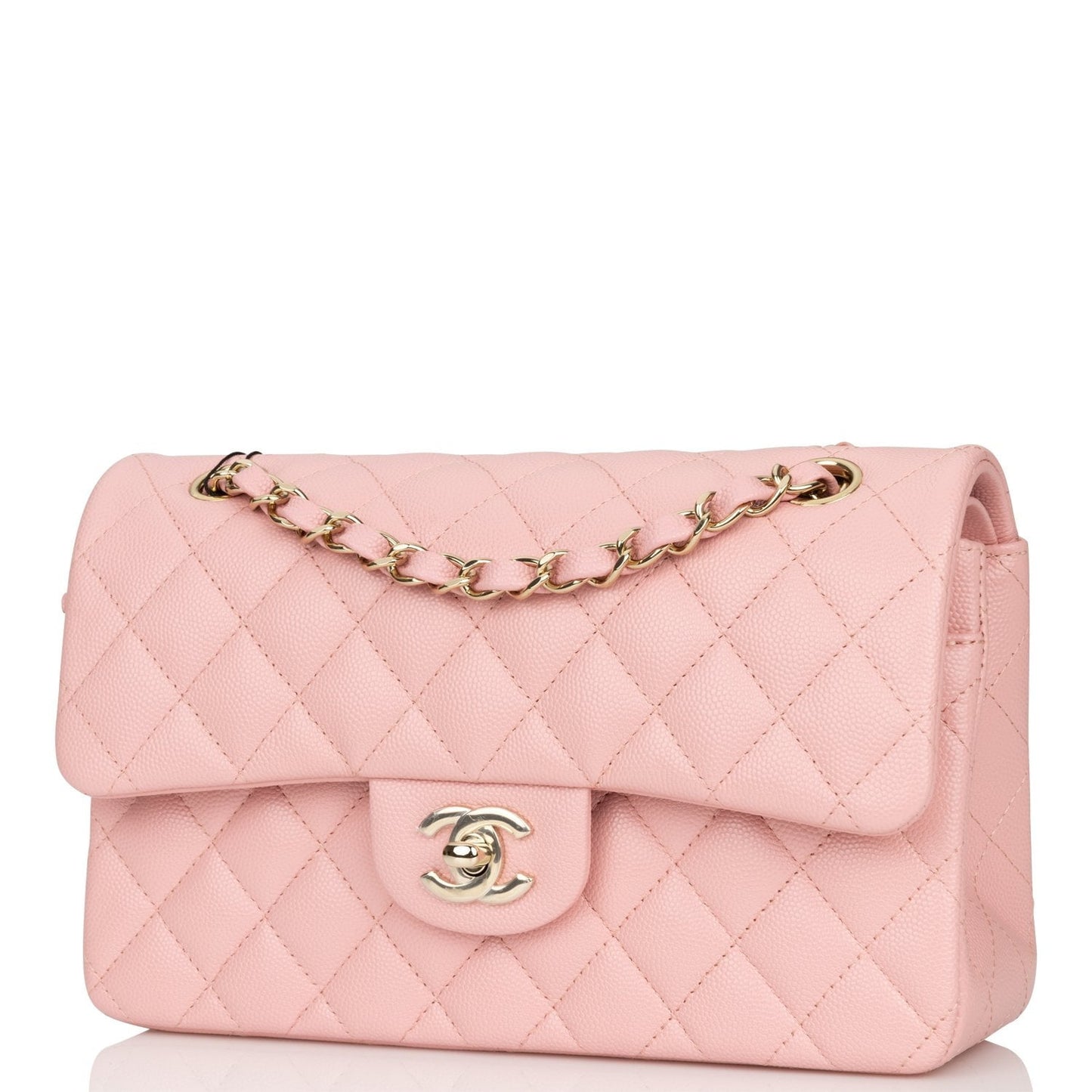 Chanel Small Classic Double Flap Pink Caviar Light Gold Hardware