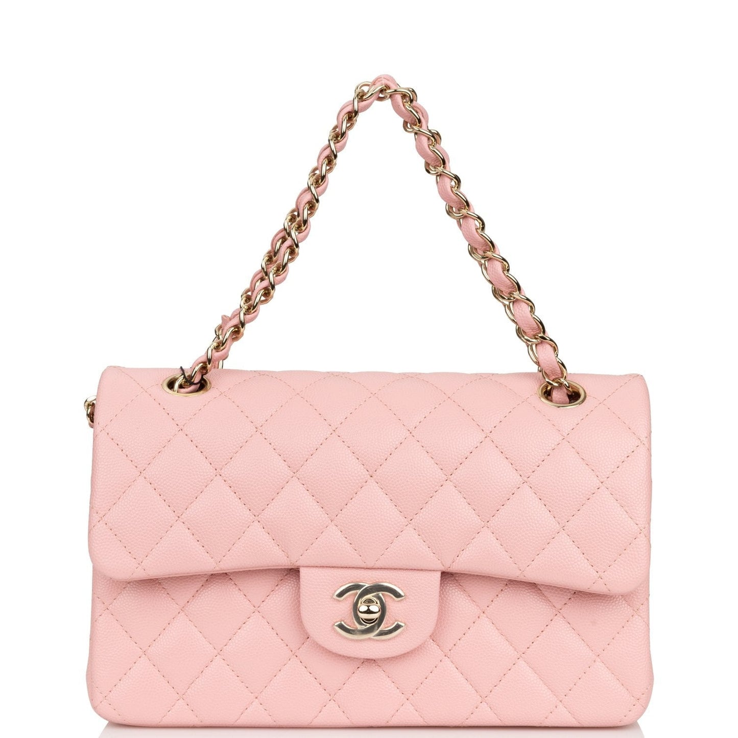 Chanel Small Classic Double Flap Pink Caviar Light Gold Hardware
