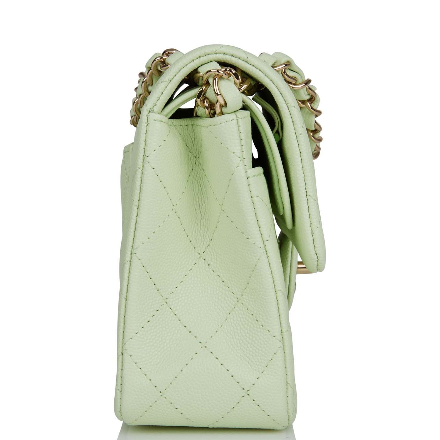 Chanel Small Classic Double Flap Light Green Caviar Light Gold Hardware