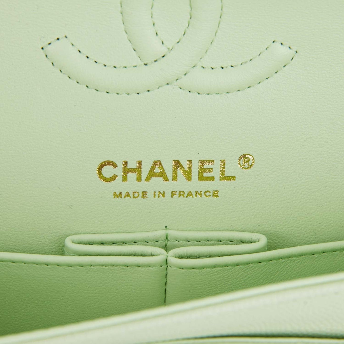 Chanel Small Classic Double Flap Light Green Caviar Light Gold Hardware