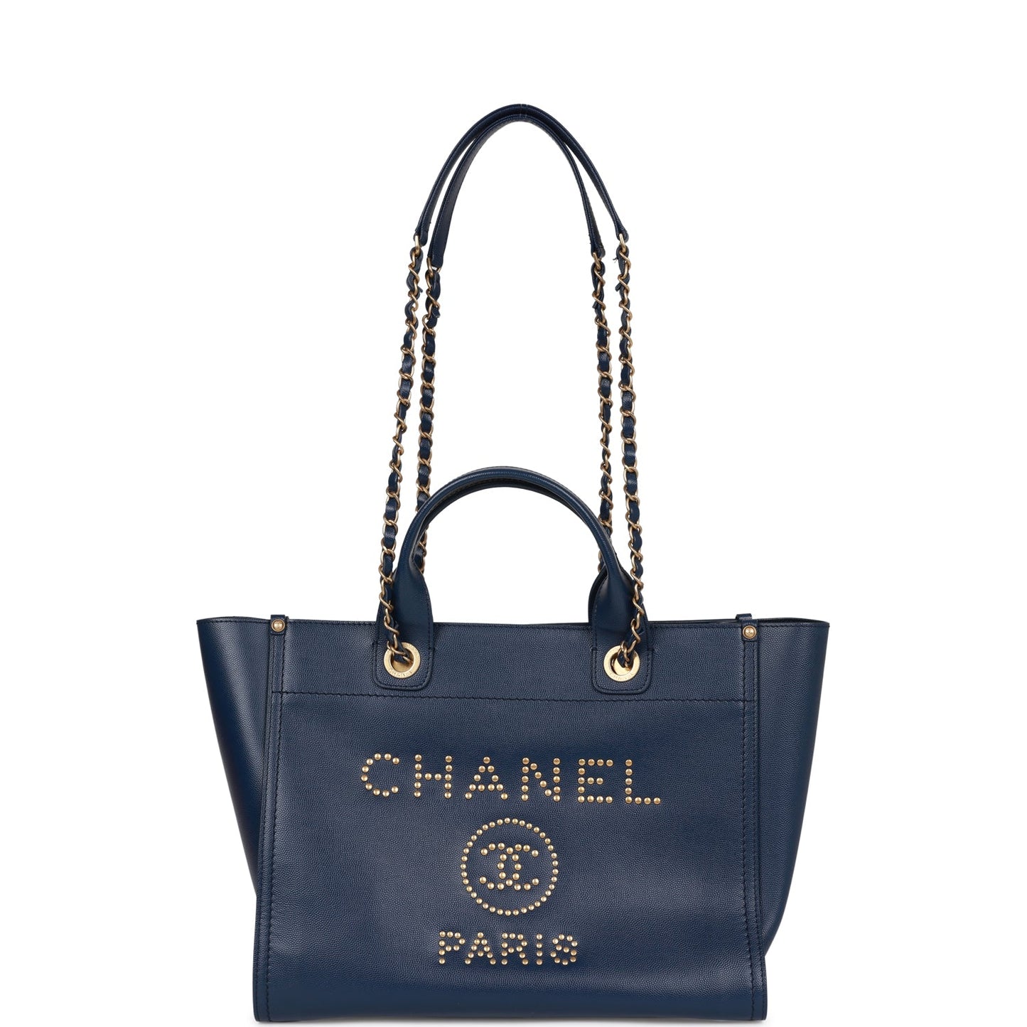 Chanel Small Deauville Shopping Bag Blue Caviar Antique Gold Hardware