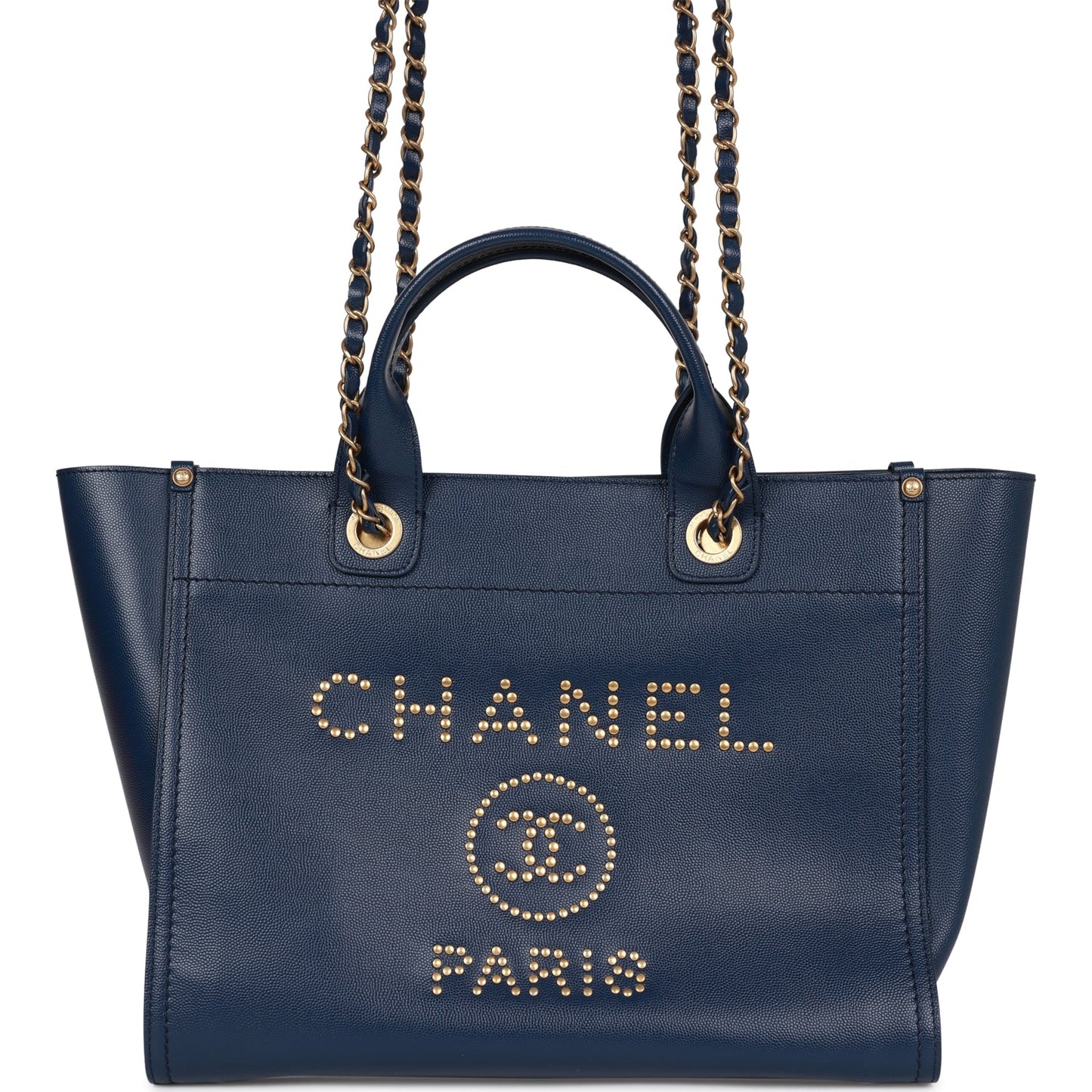 Chanel Small Deauville Shopping Bag Blue Caviar Antique Gold Hardware