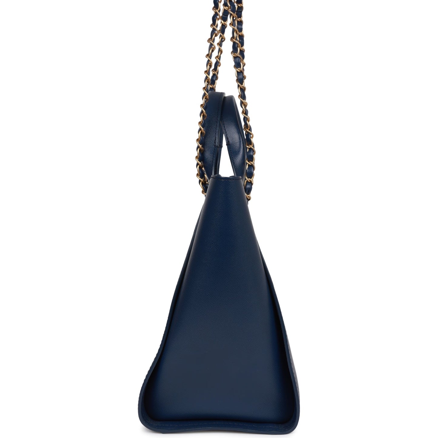 Chanel Small Deauville Shopping Bag Blue Caviar Antique Gold Hardware