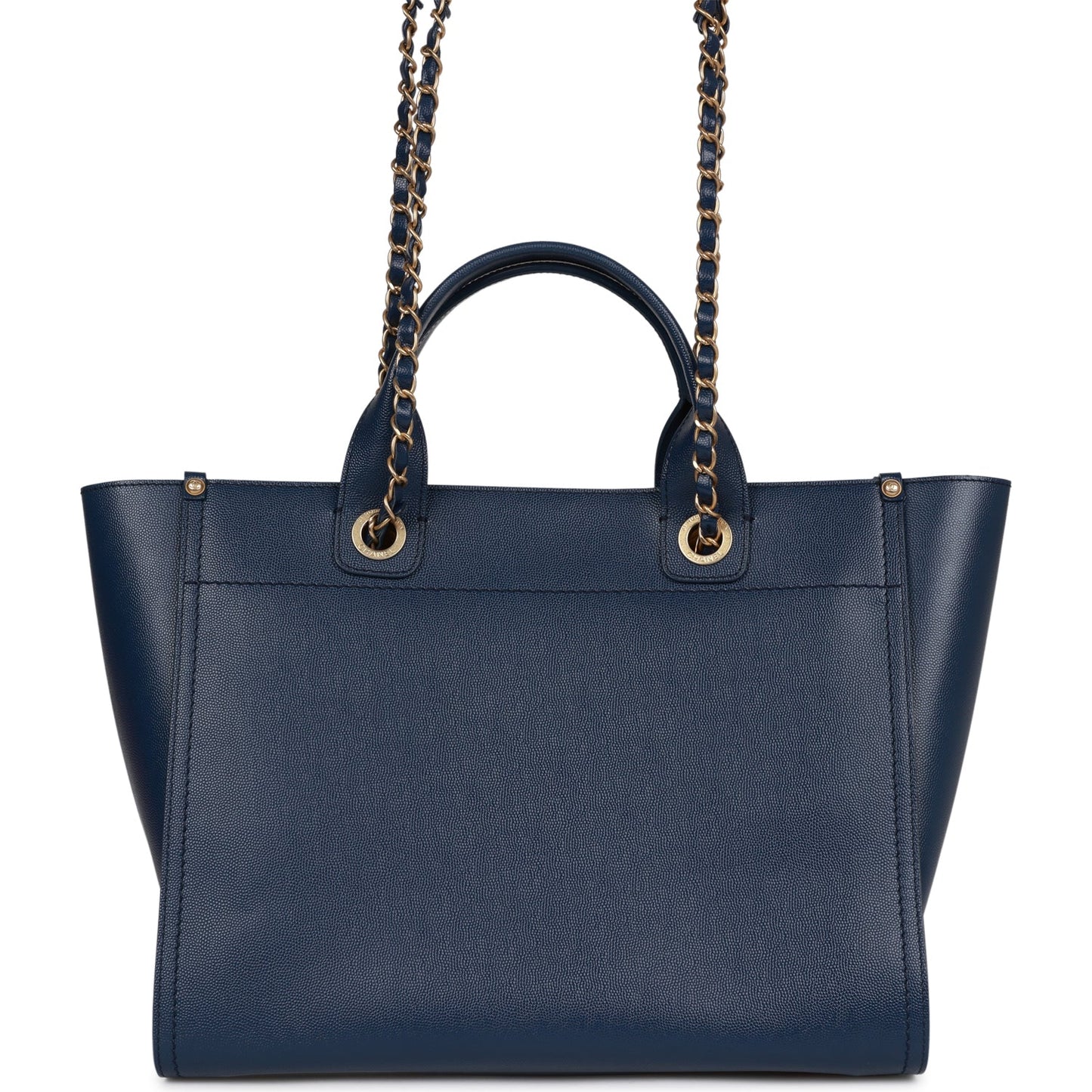 Chanel Small Deauville Shopping Bag Blue Caviar Antique Gold Hardware